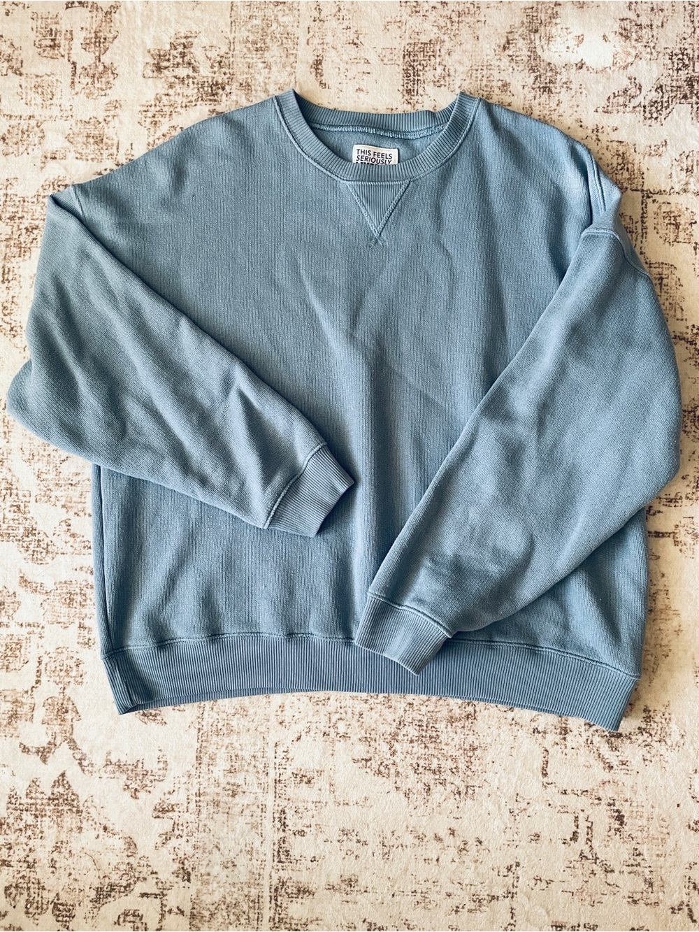Women’s Light Blue Crewneck Sweater - American Eagle Seriously Lived In | size L